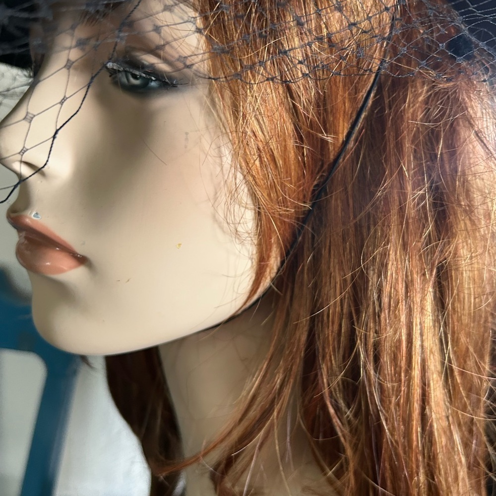 Vintage Black Satin Wide Brim Hat w Veil - Picture 13 of 16